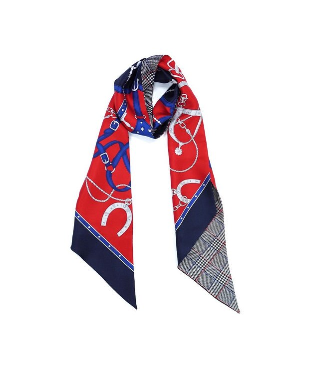 Marca ＜秋の新色！＞【Marcaオリジナル】ベルト＆グレンチェック剣先  シルクツイル 剣先スカーフ ネイビー×レッド