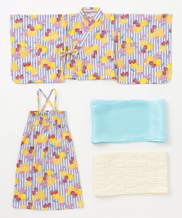 ANY KIDS 3WAY ロング丈 浴衣 セット フルーツ×ストライプ