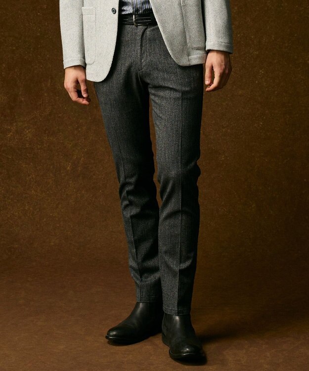 JOSEPH ABBOUD 【キングサイズ・ウエストも伸びる!オーガニックコットン使用】ムリネへリンボンストレッチ パンツ グレー系