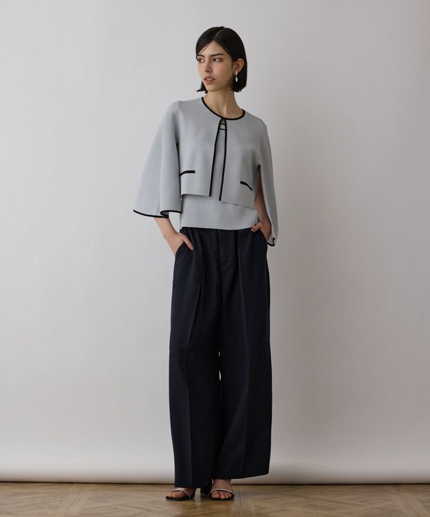 GRACE CONTINENTAL バイカラースリットニットカーディガン ブルー