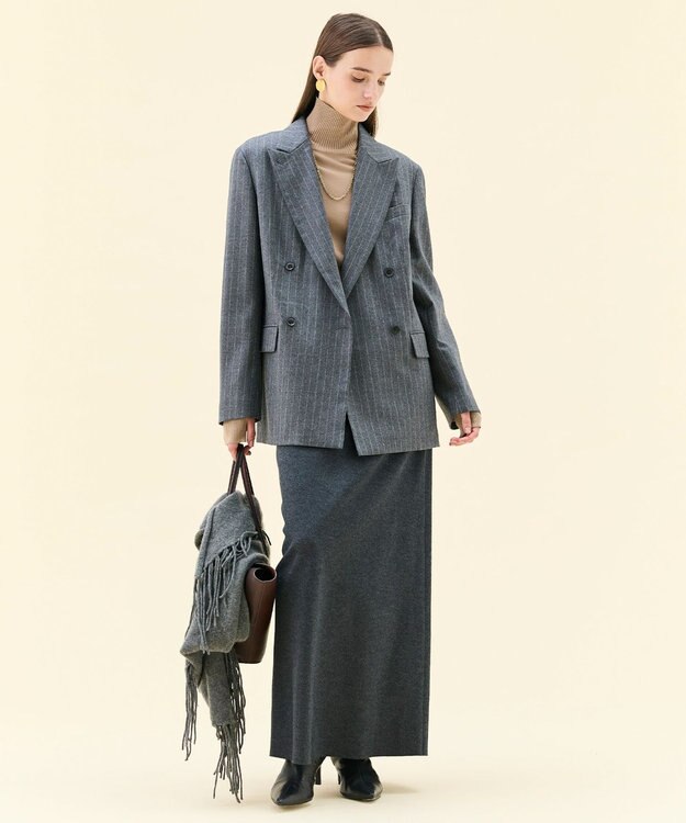 BEIGE， DELAND / ウールピンストライプダブルジャケット Gray St.