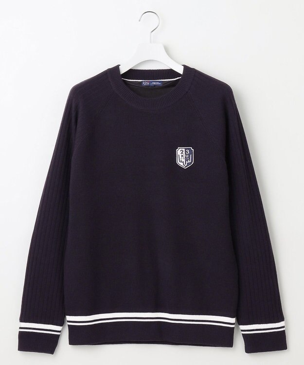 23区GOLF 裏地付きニットで温か【MEN】【蓄熱】ウールブレンド裏付 ニット ネイビー系