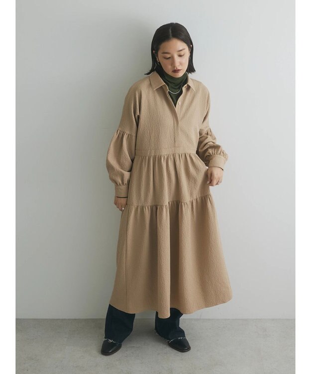 Green Parks armonia. ジャガードシャツワンピース Beige