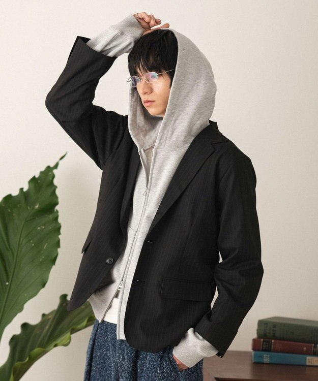 WEGO 【フォーマル/セットアップ対応】シングルテーラードジャケット ブラックストライプ