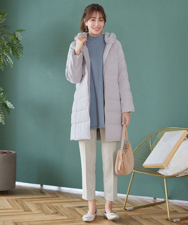 Tiaclasse フード裏エコファーダウンコート グレー