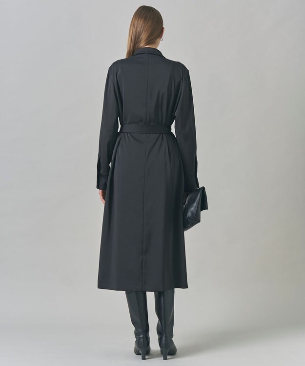 ICB L 【洗える】ストレッチダブルサテン テーラーカラー ラップワンピース ブラック系