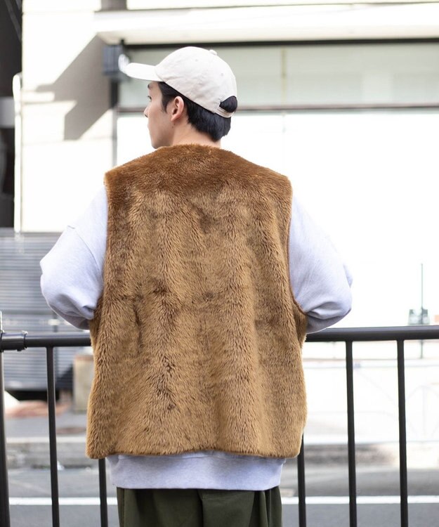 WEGO フェイクファーBIGベスト ブラウン