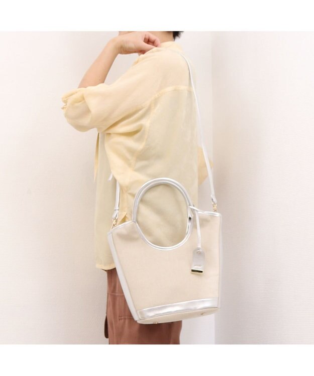 UNBILLION ペルケ perche / キャンバス・牛革トリミング2wayトート シルバー