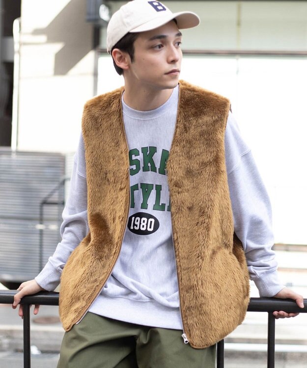 WEGO フェイクファーBIGベスト ブラウン