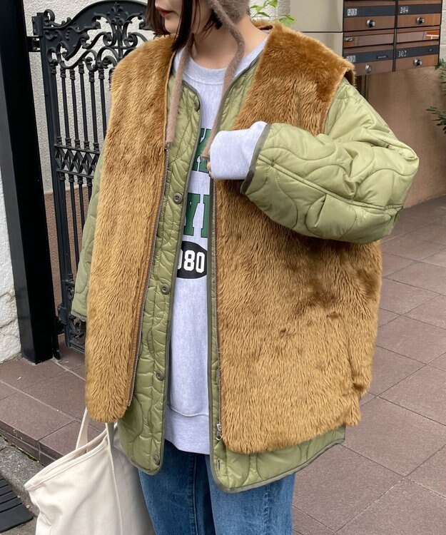 WEGO フェイクファーBIGベスト ブラウン