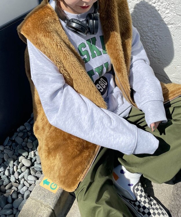 WEGO フェイクファーBIGベスト ブラウン