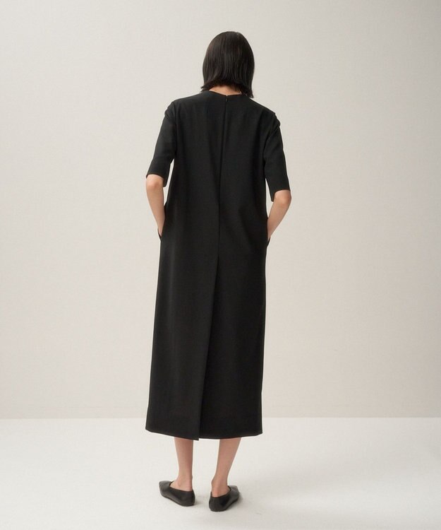 ATON HIGH TWIST WOOL | ハーフスリーブドレス BLACK