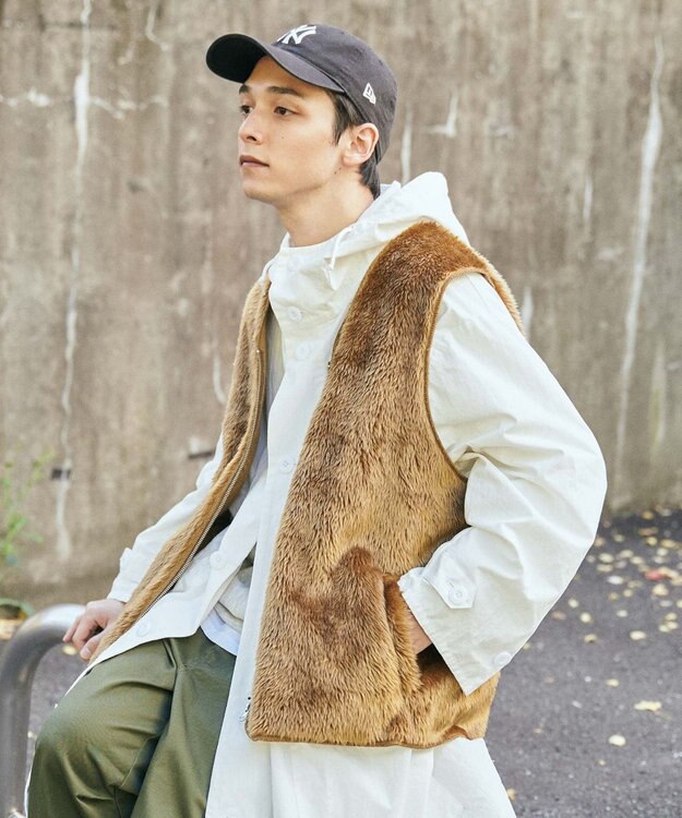 WEGO フェイクファーBIGベスト ブラウン