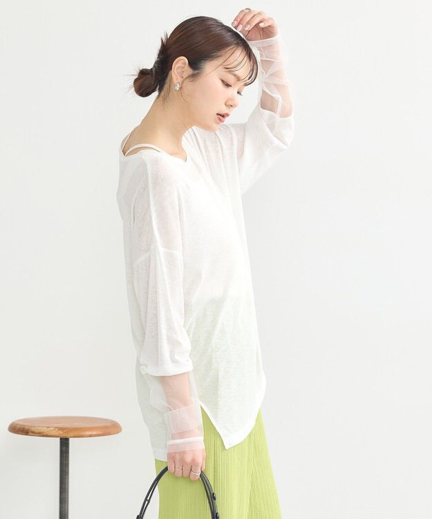 earth music&ecology ラメシアースリーブプルオーバー Off White