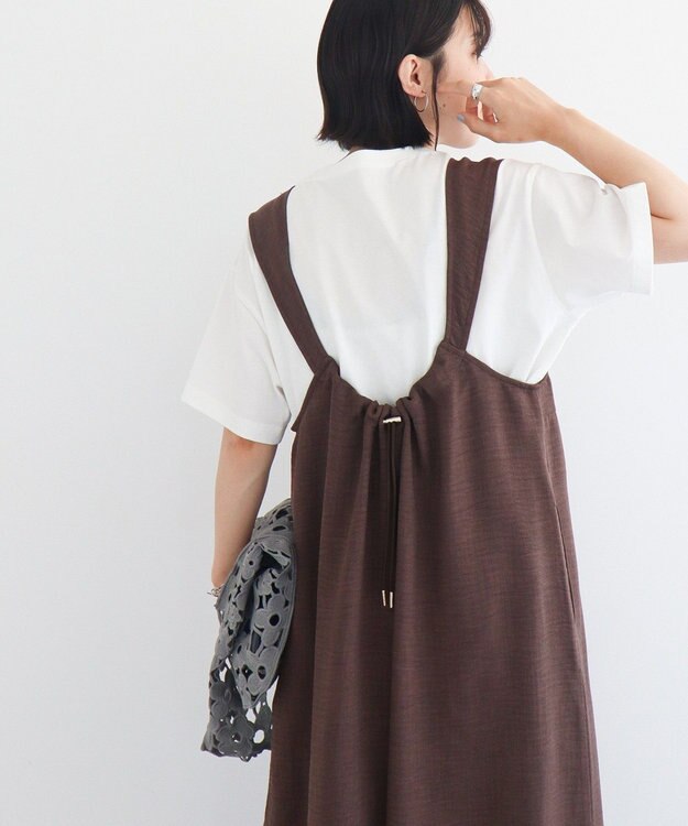 Green Parks 接触冷感麻調ゆったりサロペット Brown