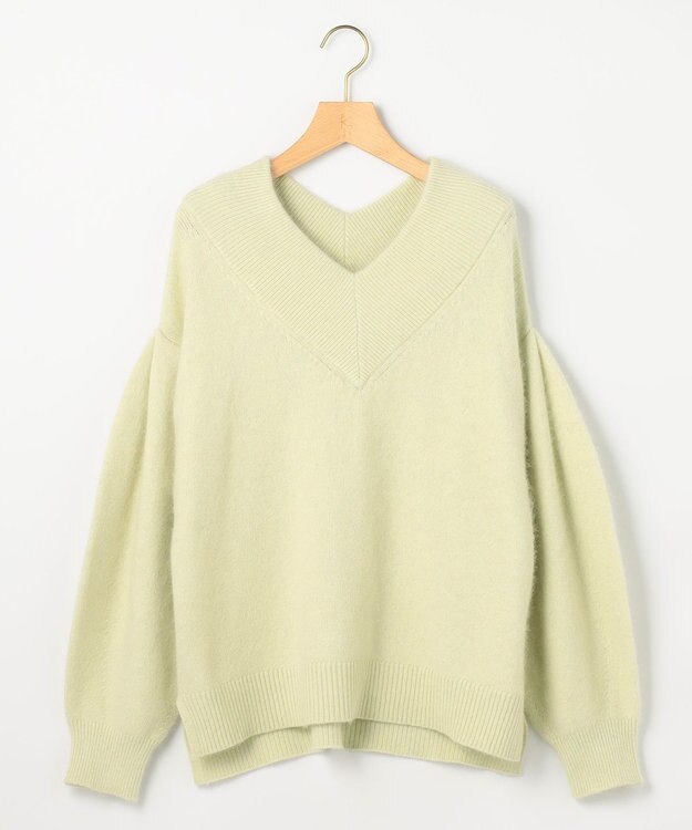 組曲 S フラッフィーファーＶネック ニット ライムイエロー系