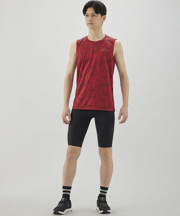 CW-X 【MEN】 CW-X トップス 【薄軽ランニングシャツ】 ノースリーブ タンクトップ Ｕネック 吸汗速乾性(本体) メンズ DLO150 /ワコール レッド