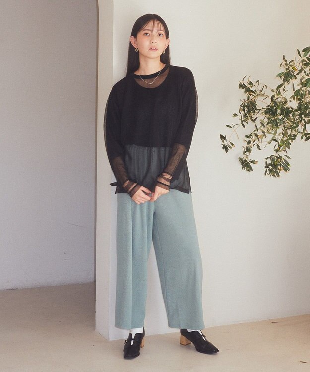 earth music&ecology ラメシアースリーブプルオーバー Black