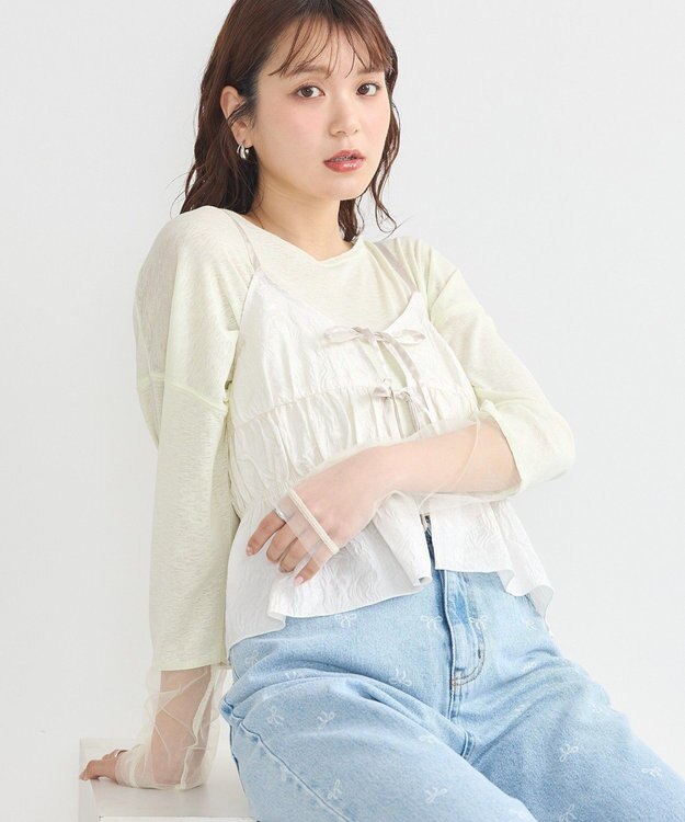 earth music&ecology ラメシアースリーブプルオーバー Light Yellow