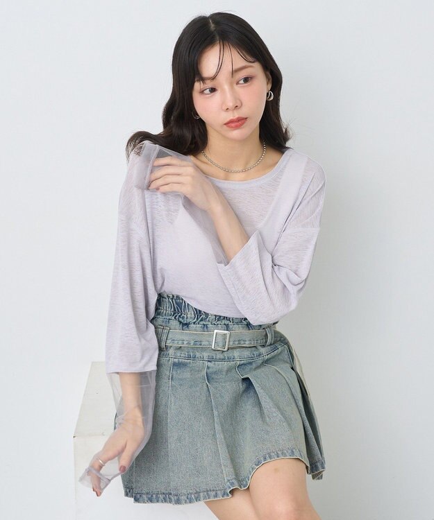 earth music&ecology ラメシアースリーブプルオーバー Gray