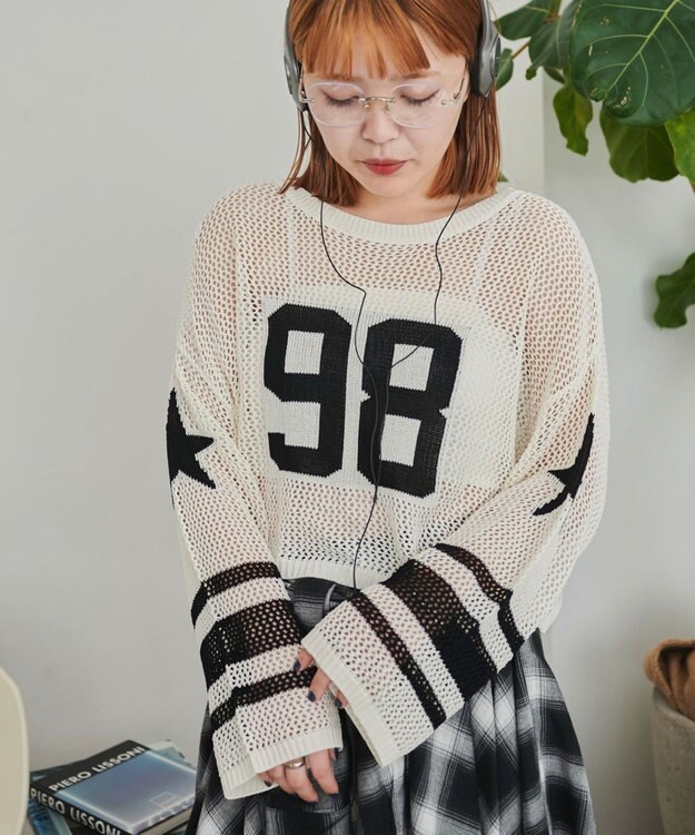 WEGO ナンバリングメッシュショートニット ブラック