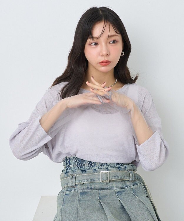 earth music&ecology ラメシアースリーブプルオーバー Gray