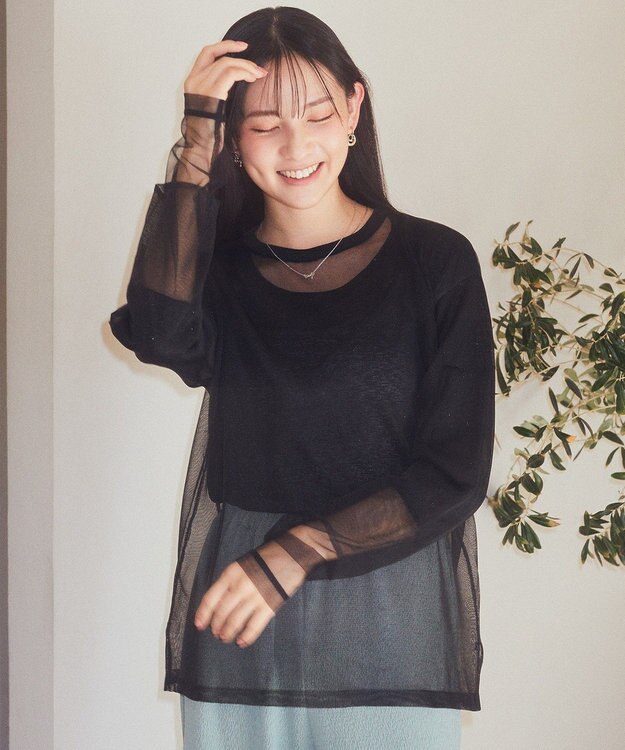 earth music&ecology ラメシアースリーブプルオーバー Black