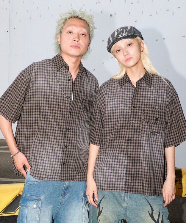 WEGO 【ユニセックス着用ITEM】ブリーチチェックロゴシャツ（SS）