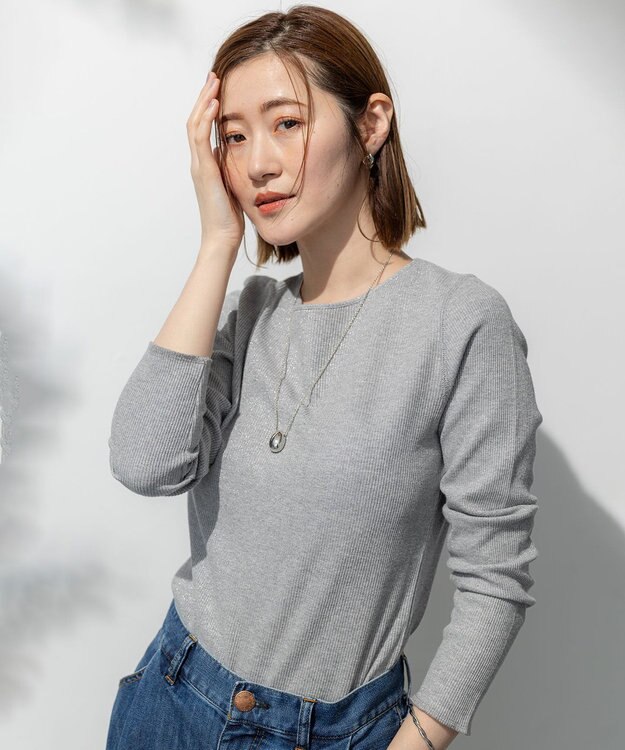 23区 【SLOW/一部店舗限定】ラメリブジャージー ロングTシャツ ライトグレー系