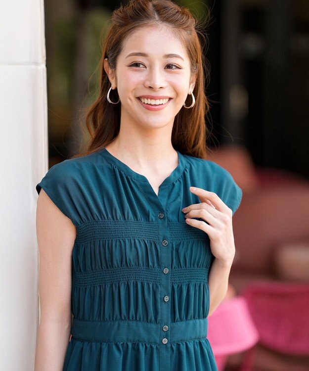 ANY SIS フロントボタンシャーリング ワンピース ダークグリーン