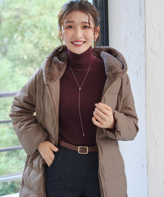 Tiaclasse フード裏エコファーダウンコート モカ