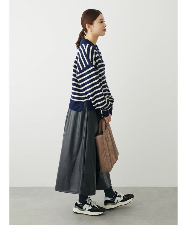 Green Parks キーネックボーダープルオーバー Navy