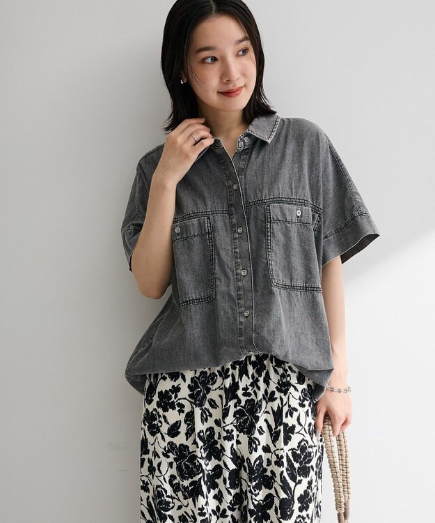 Green Parks シアーデニム２ＷＡＹビックドルマンシャツ Black