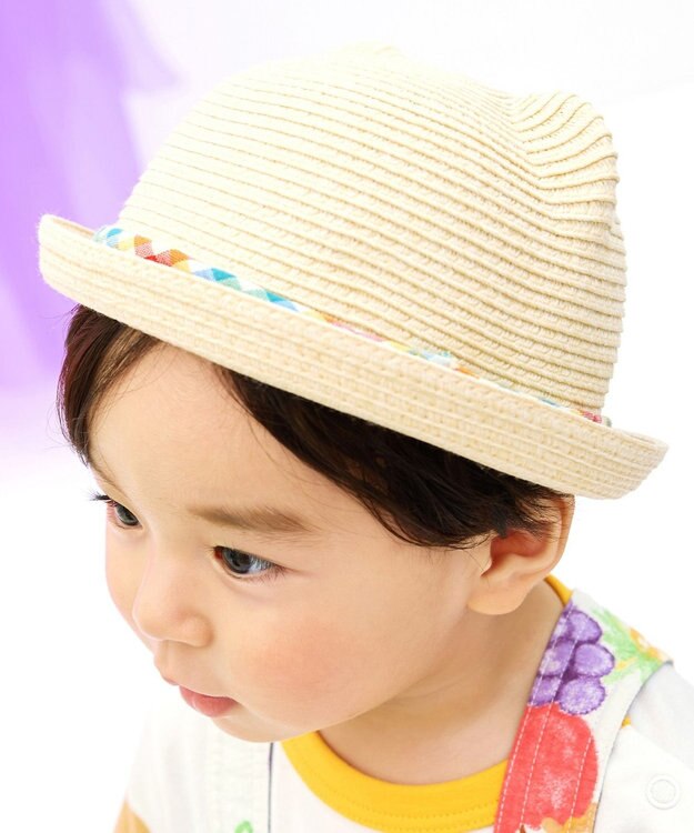 MIKI HOUSE HOT BISCUITS 【44-48cm】 麦わら風 くまみみ ハット ベージュ