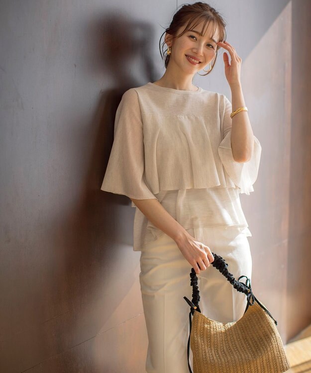 ANY SIS 【洗える】フリルシアー ニット オートミール