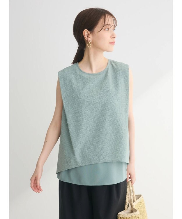 Green Parks 異素材レイヤードノースリーブブラウス Green