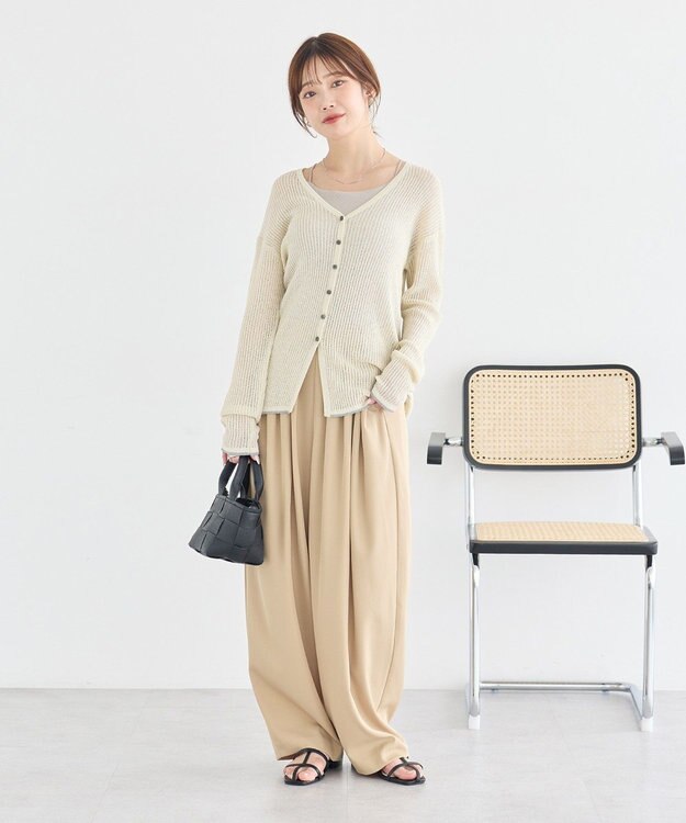 earth music&ecology バイカラーハリヌキカーディガン Ivory