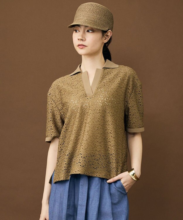 自由区 ラッセルレースジャージー トップス ブロンズ