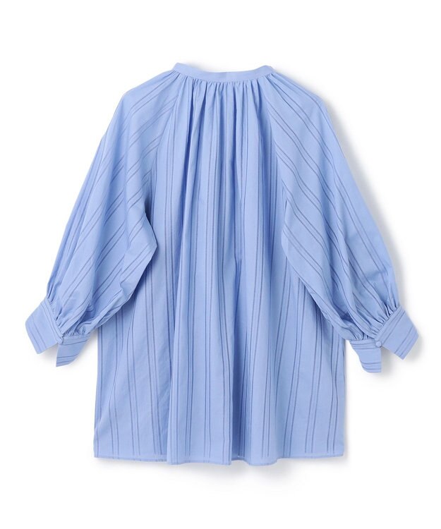 UNFILO ストライプレース ギャザーブラウス ブルー