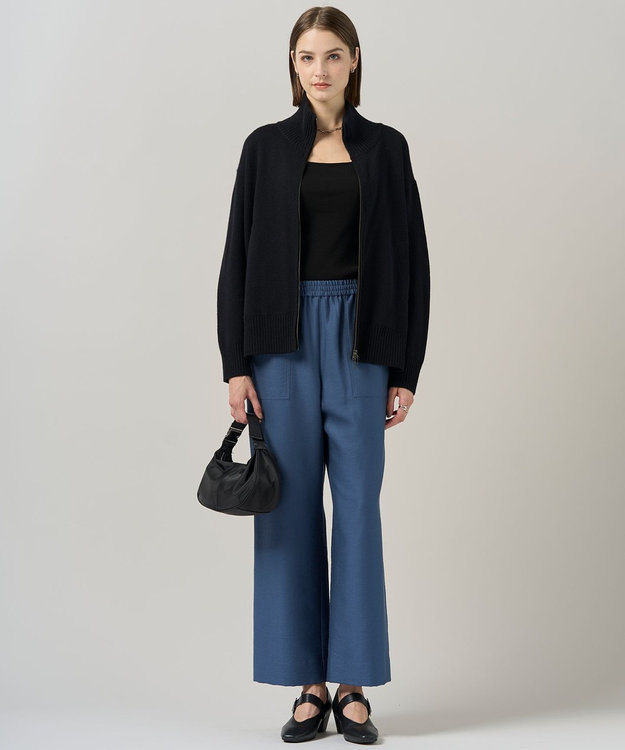 ICB 【洗える】ウールワッシャーツイル ワイドストレートパンツ ブルーグレー系