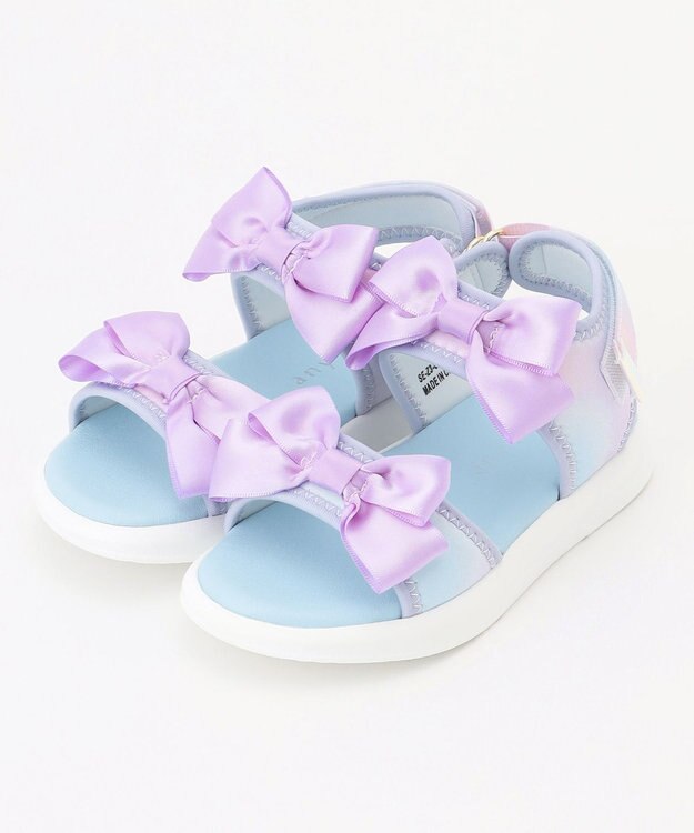 ANY KIDS リボン スポーツサンダル レインボー×ラベンダー