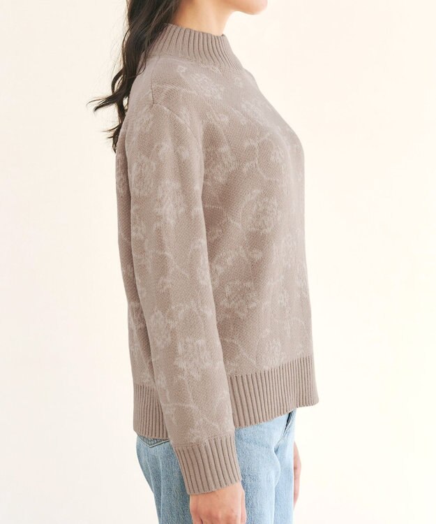 Tiaclasse L 【洗える】フラワージャガードニットトップス ベージュ