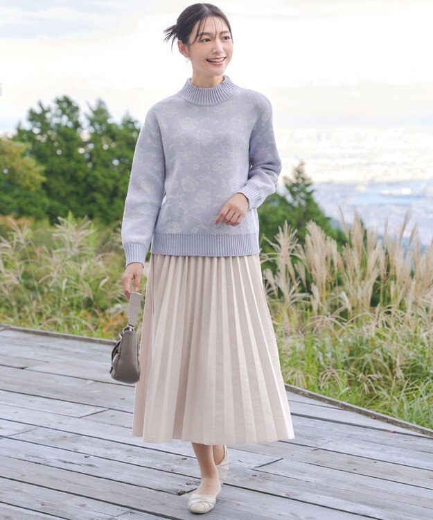 Tiaclasse L 【洗える】フラワージャガードニットトップス サックス