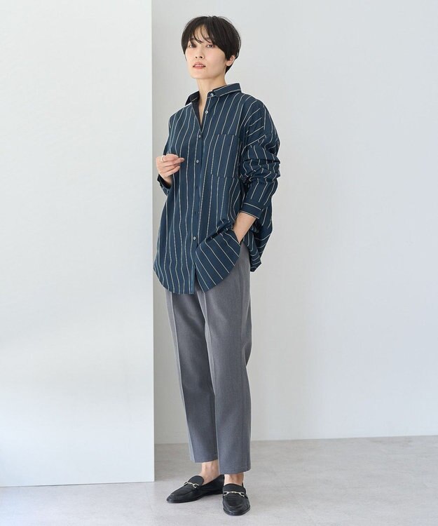 AMERICAN HOLIC ドビーストライプロングシャツ Navy