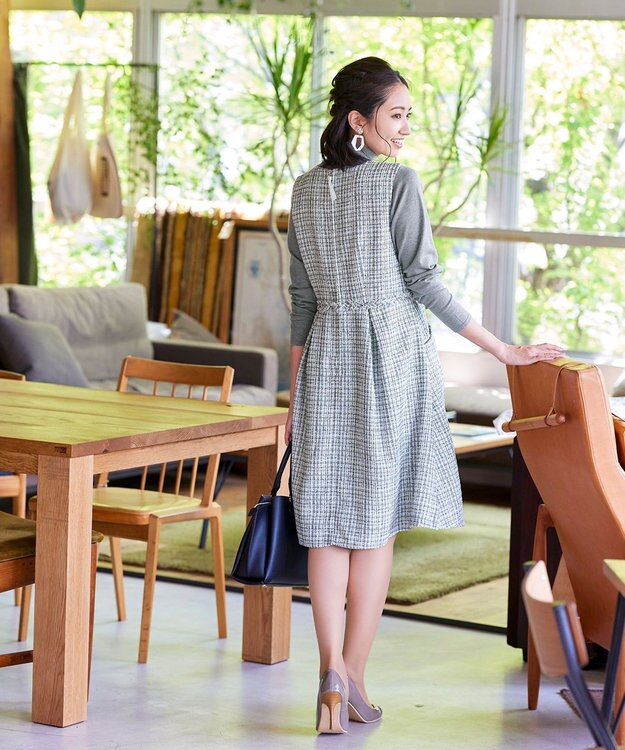 Tiaclasse 【洗える】大人華やかなツイードワンピース オフホワイト