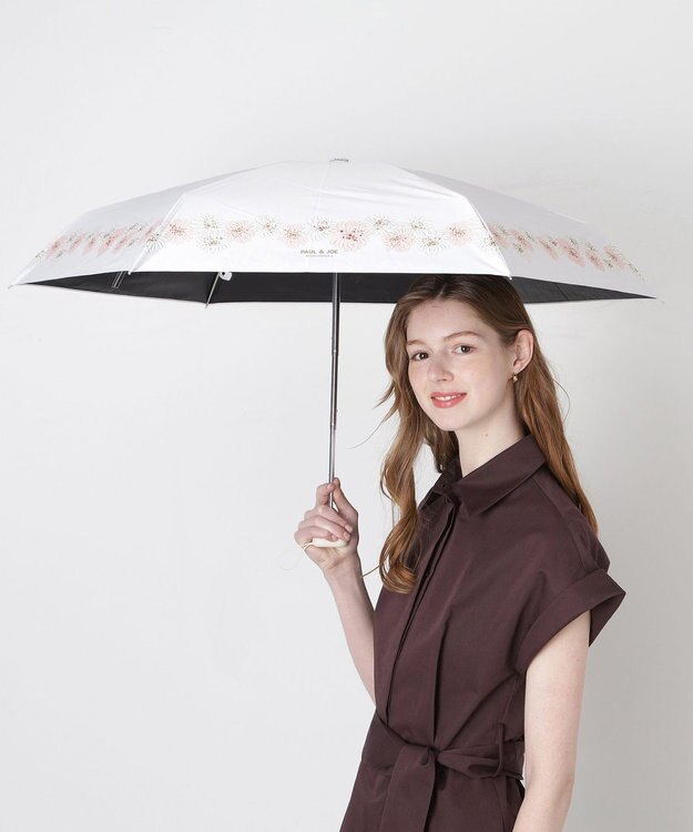 MOONBAT 【WEB限定/一級遮光99.99%】晴雨兼用折りたたみ日傘 ポール&ジョー(PAUL & JOE ACCESSOIRES)クリザンテーム/バイカラー 雨の日OK 遮熱 簡単開閉 UV 晴雨兼用 オフホワイト