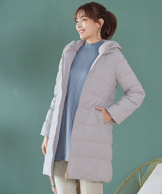 Tiaclasse フード裏エコファーダウンコート グレー