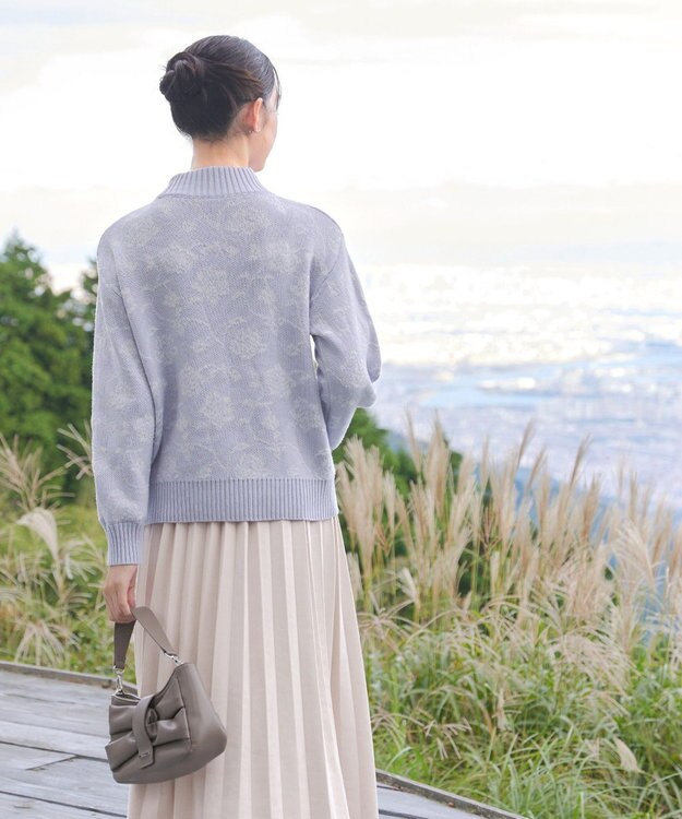 Tiaclasse L 【洗える】フラワージャガードニットトップス サックス