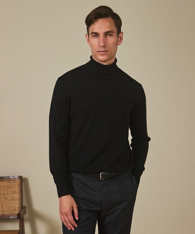 GOTAIRIKU 新色追加【洗える/チクチクしにくい/ピリングしにくい】イタリア糸 ハイゲージ タートルネックニット_WOOL100％ ブラック系