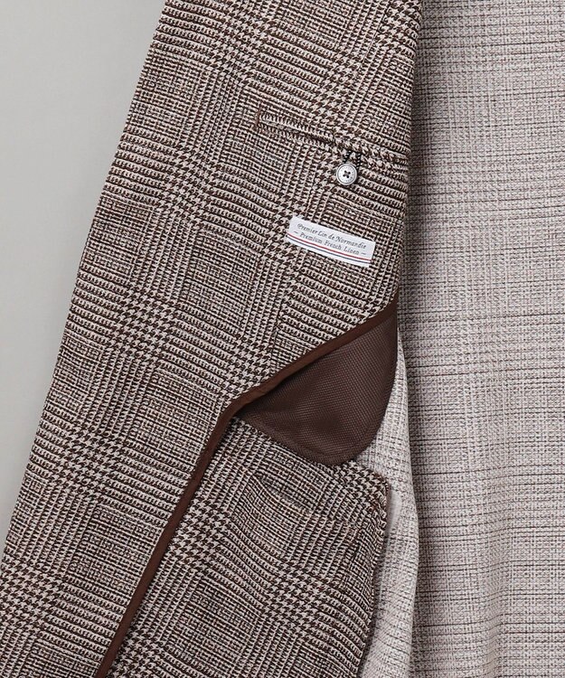 GOTAIRIKU 新柄【吸水速乾/ウォッシャブル】ノルマンディーリネン カーディガンジャケット＿グレンチェック柄 ブラウン系4